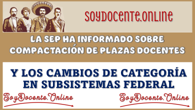 LA SEP HA INFORMADO SOBRE COMPACTACIÓN DE PLAZAS DOCENTENTES Y LOS CAMBIOS DE CATEGORÍAS EN SUBSISTEMAS FEDERALES