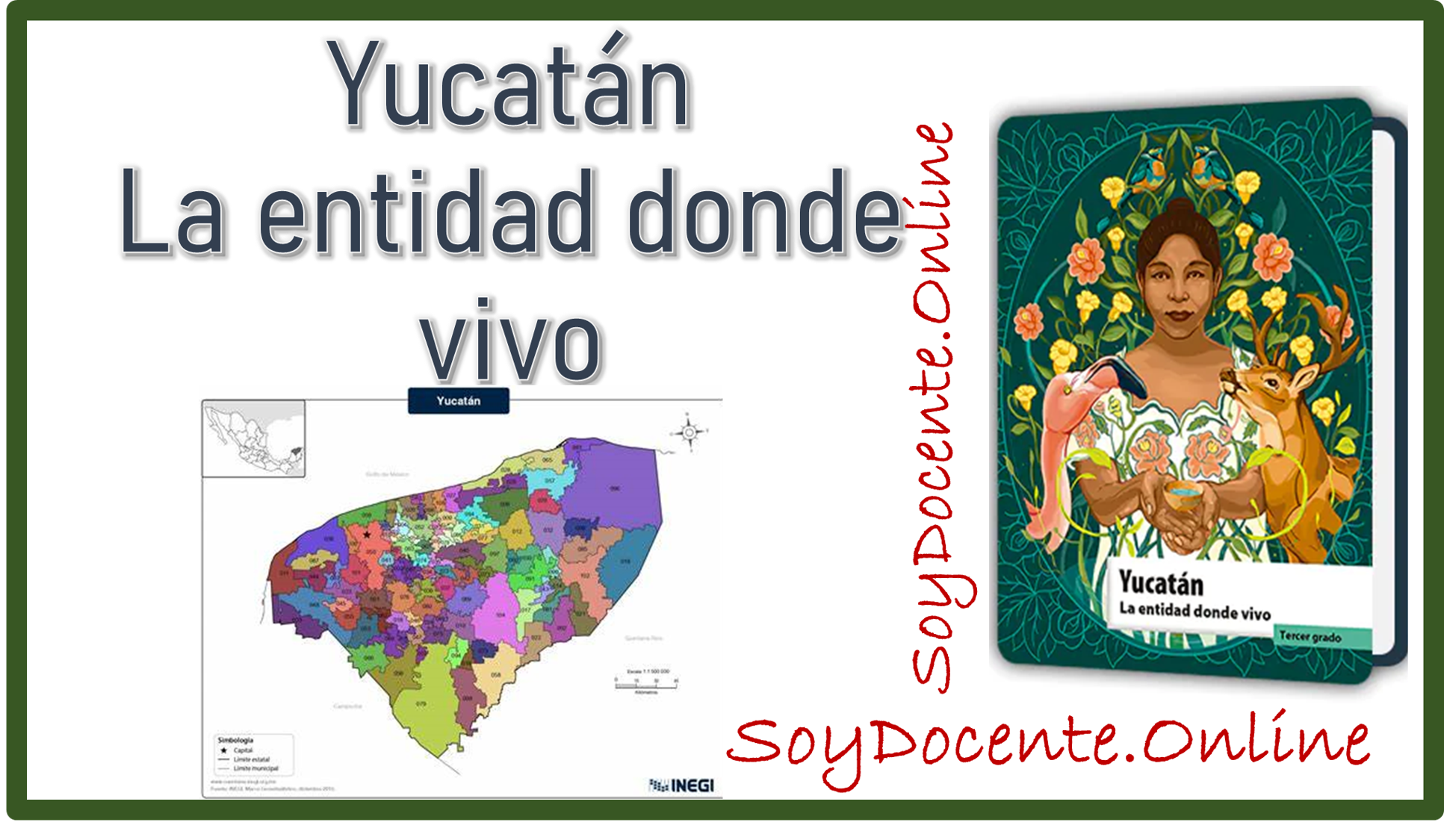 Libro de Yucatán La entidad donde vivo tercer grado de Primaria, planificado por la SEP, distribuido por la CONALITEG.