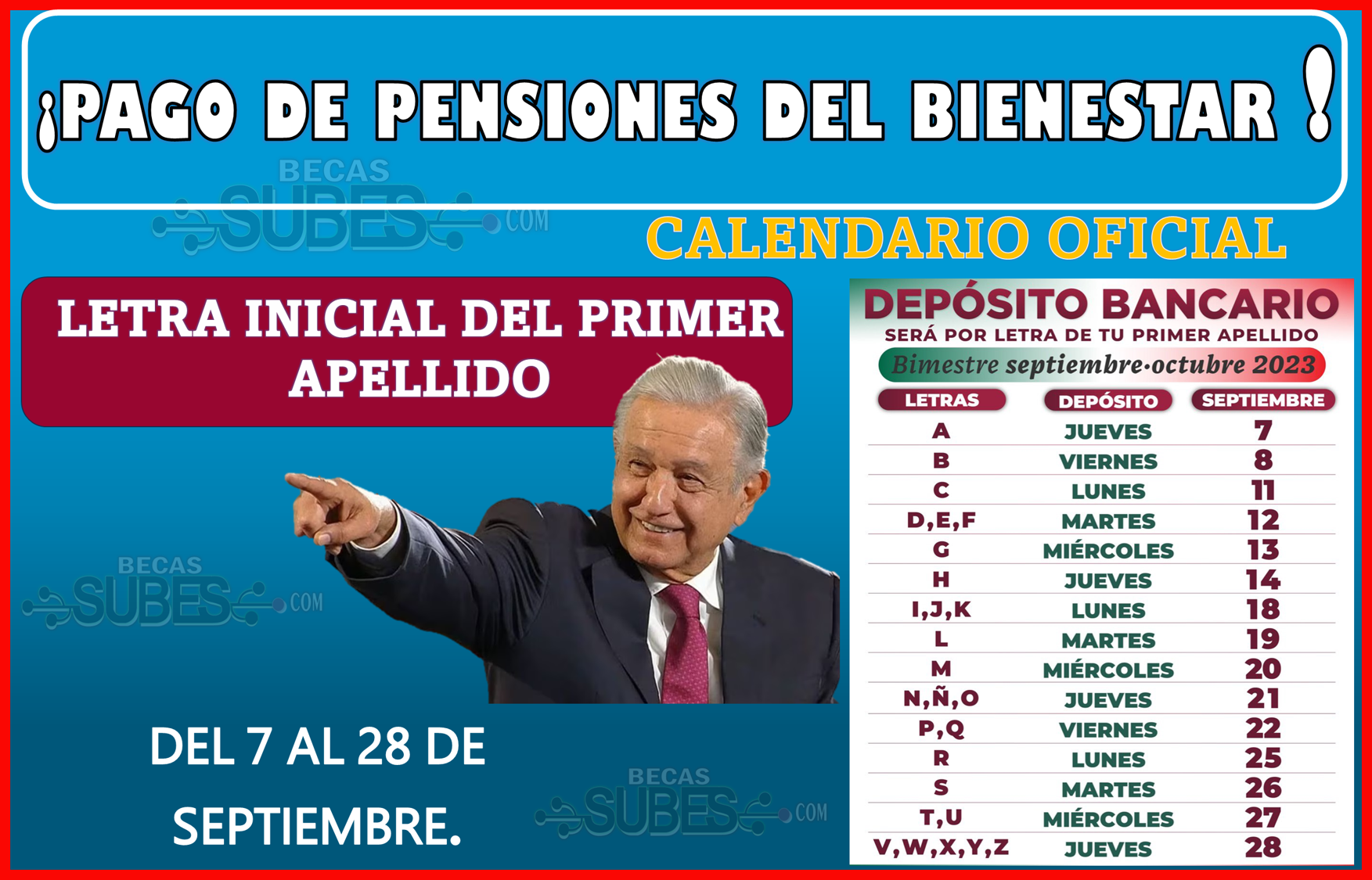 Se realiza el pago de Pensiones de Bienestar con el calendario oficial del 7 al 28 de septiembre.