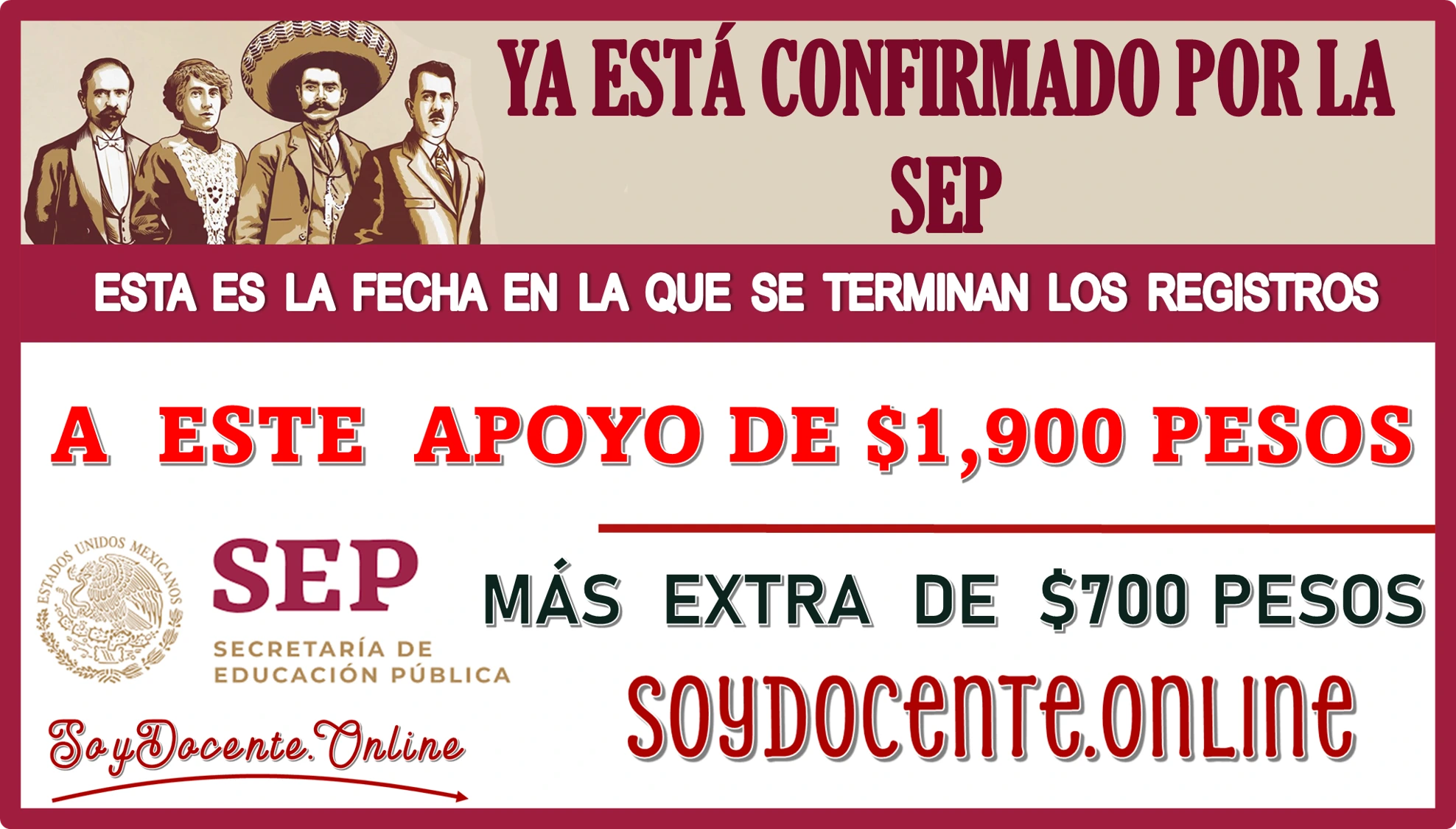 YA ESTÁ CONFIRMADO POR LA SEP...ESTA ES LA FECHA EN LA QUE SE TERMINAN LOS REGISTROS A ESTE APOYO DE $1,900 PESOS MÁS EXTRA DE $700 PESOS 