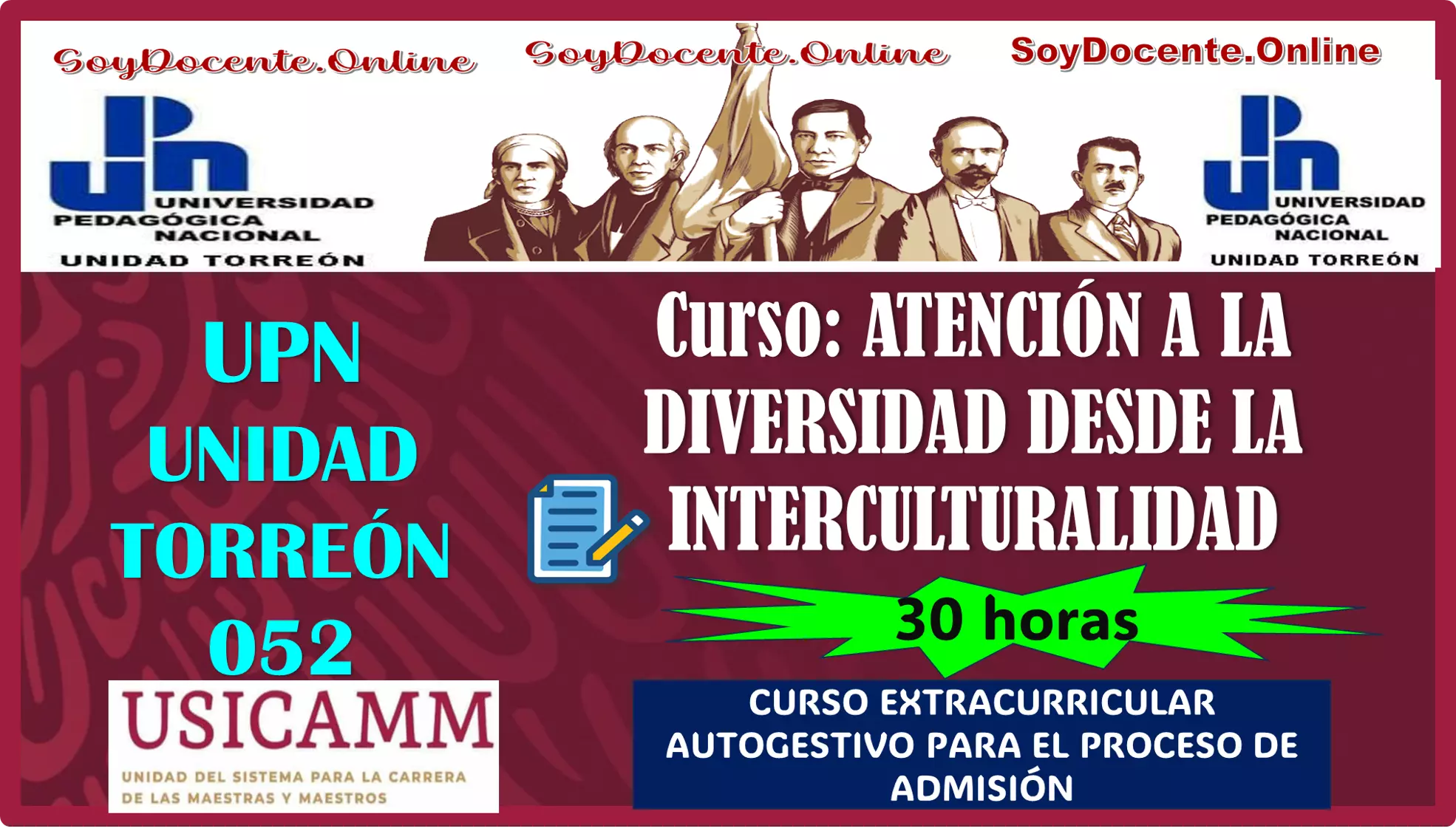 La Universidad Pedagógica Nacional Unidad Torreón 052 convoca a curso de: ATENCIÓN A LA DIVERSIDAD DESDE LA INTERCULTURALIDAD CON 30 HORAS (USICAMM)